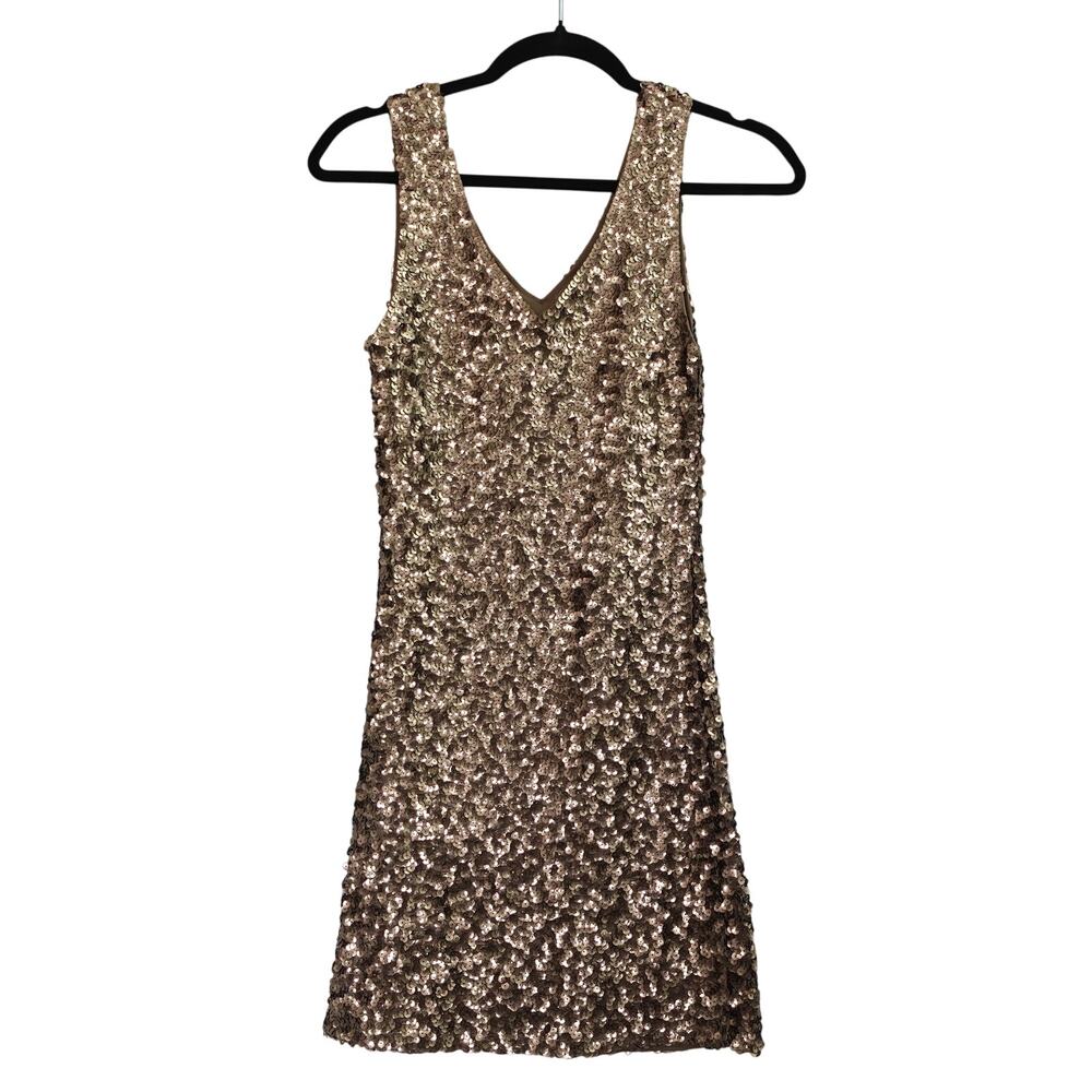 Amber Blue Gold Metallic Sequin Cocktail Party Bodycon Mini Dress Size Medium